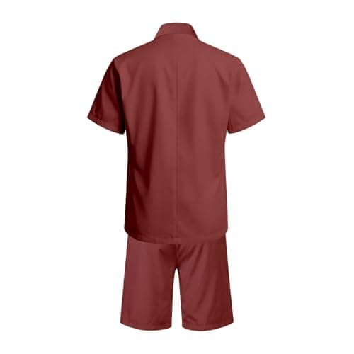Men's Linen Summer Lightweight Suits Short Summer Shirt Set Figure-Shaping Travel Linen Suit Urban Expedition Oversize Short Sleeve Suit Beach Two Piece Leisure Suit, O Brick Red, M — view 4