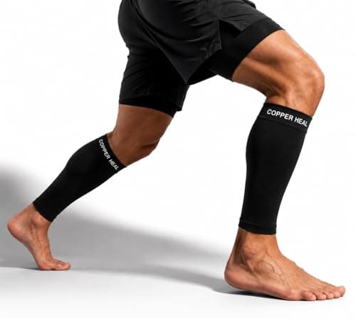 COPPER HEAL Calf Copper Compression Sleeves (Pair) Sport Muscle Strains Shin Splints Leg Socks Guard Running Marathon Soccer Rugby Tennis Golf Maternity Flight Gym Work — view 2