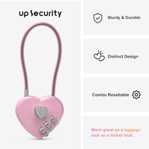 UP Security Small Combination Padlock Locker Lock Cable Lock with Code Pink Combination Lock for Luggage Suitcase Gym Locker Backpack Cabinet Box Fence Fence Security — view 2