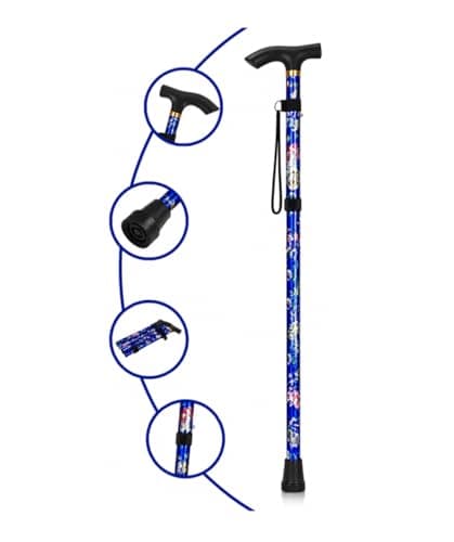 ZallyX Foldable Walking Sticks for Men & Women, 85–95cm Adjustable Ladies Walking Stick, Mobility aids, Collapsible walking stick For Elderly Adults (Blue Flower) — view 2