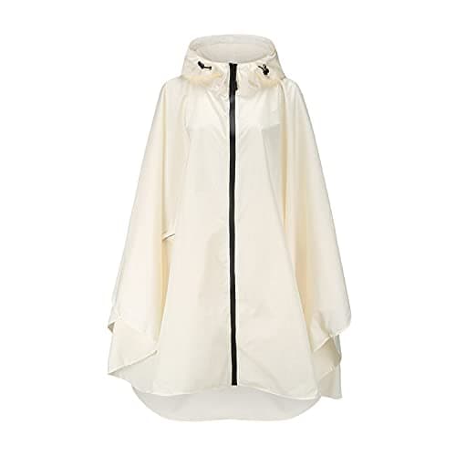 Freiesoldaten Women Waterproof Rain Poncho Stylish Reusable Lightweight Outdoor Raincoats Rain Jacket with Hood Beige