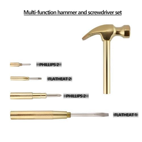 LANDIBO 6 in 1 Multi-Tool Camping Hammer Set with Slotted/Flat Head Phillips Screwdriver for Mechanical Maintenance, Interior Decoration, Outdoor Adventure, Best Gift (Yellow) — view 3