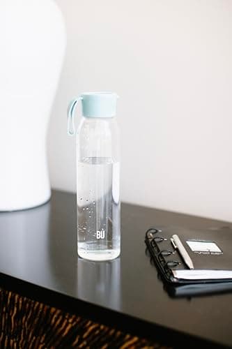 BU Products Glass Water Bottle, 700ml, Mint or Blush, Leak Proof, Antibacterial, BPA Free, Bamboo Charcoal Filter Compatible, for Travel and Everyday Use (Mint Green) — view 3