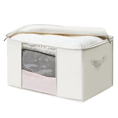 TYEERS Large Storage Bags with Zip and Clear Window, Cotton Blended Fabric Storage Containers for Seasonal Clothes and Bedding, 60x40x35 cm, 2-Pack, Beige — view 6