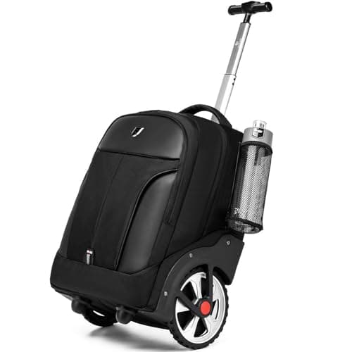 RUCYEN Rolling Backpack,Waterproof Backpack with Wheels for Business and Travel Commuter, Carry on Backpack with Laptop Compartment, Fit 17 Inch Laptop, Wheeled Backpack for Adults