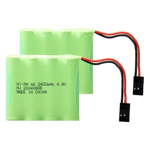 MXJFYY 2PCS NiMH RC Battery Pack 4.8V 2400mAh with Hitec Connectors, Battery Compatible with Futaba RC Airplane Controller RC Aircrafts, RC Helicopter Receiver, Futaba, JR, and More Models