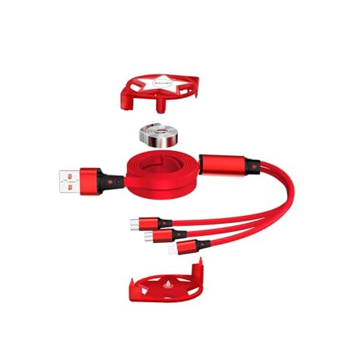 Amuvec 2 Pack 3 in 1 Retractable Charger Cable, 3A Fast Charge Red Cord 1M — view 5