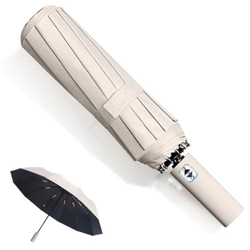 MPXEAVG Umbrella Windproof Strong, 60 Ribs Automatic Umbrella, Auto Open Close, for Women Men (Beige)