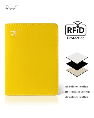 toTravelGear Passport Holder for Travel Essentials,RFID Blocking Passport Cover Case for Travel Accessories,Travel Wallet for Women Men, Lemon Yellow, Minimalist — view 3