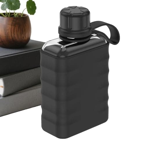 Cushangty Rectangle Water Bottle, 240ml Portable Reusable with Silicone Case, Ultra Slim Water Bottles, for Office Travel Fitness Outdoor Camping Hiking Cycling Bags Purses Backpacks