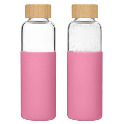 LIMILI 2 pack 500ML Glass Water Bottles With Bamboo Lids and Silicone Covers, Leak Proof Reusable Drinking Bottles for Hot Cold Drinks, Work, Gym, Home