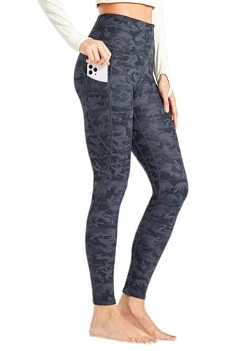 Willit Women's Fleece Lined Leggings Thermal Winter Pants High Waisted Warm Yoga Trousers with Pockets Black Camo M