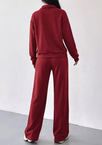 PRETTYGARDEN Womens 2 Piece Workout Sets 2026 Fall Half Zip Pullover Sweatshirt Sweatpants Matching Travel Outfits Sweatsuits, Burgundy, Medium — view 4