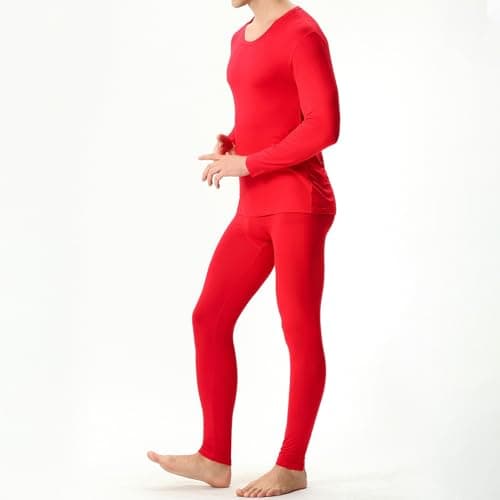 Men's Thermal Underwear Set Fleece Lined Base Layer,Winter Warm Long Sleeve T Shirts and Pants for Cold Weather Protection with Comfort Stretch Fit and Moisture Wicking (Red, XXXXXXL) — view 3