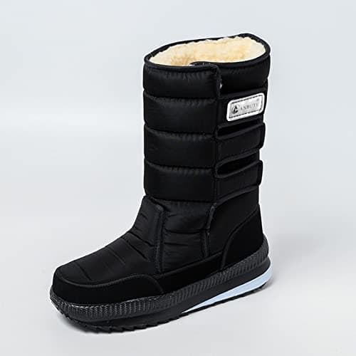 Men Snow Boots Size 7.5 Anti-Slip Cold Weather Shoes Fur Lined Waterproof Winter Shoes Warm Slip On Mid Calf Zipper Booties Walking Rain Snow Winter Boots Lightweight Outdoor Hiking Boots Black — view 5
