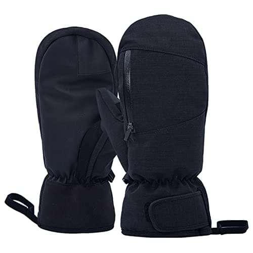 Bseical Ski Mittens Women Waterproof, Golf Mitts Men, Gloves Ladies, Thermal Touch Screen, Cotton Winter Touchscreen Unisex With Zip Pocket Sport Cycling Mtb Running Extra Warm (M, Black)