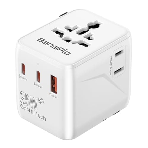 Universal Travel Adapter Worldwide, 25W All-in-One Travel Plug Adapter with 2 USB-C PD and 1 USB-A QC3.0, Dual 10A Fuses, All In One International Power Adapter for UK EU US AUS Asia 150+ Countries