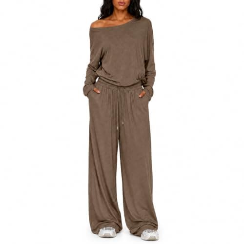 Womens Travel Outfits Petite Two Piece with Wide Leg Trousers — view 2