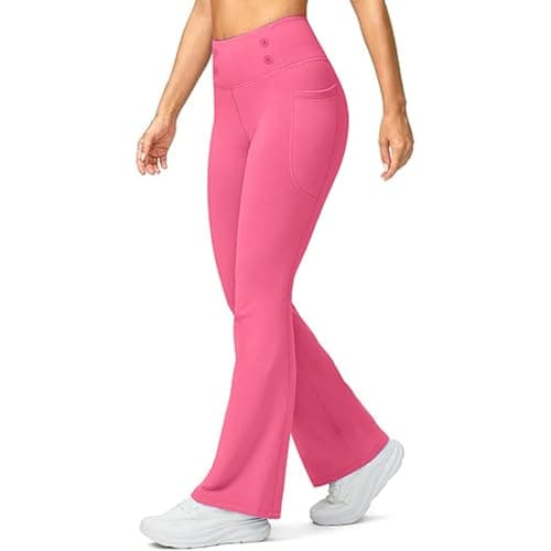 Ladies Fleece Lined Leggings Womens Fleece Lined Leggings UK High Waisted Thermal Flared Legging Casual Soft Stretchy Pants Thick Plush Trousers Fashion Winter Warm Solid Bottoms Hot Pink M — view 6