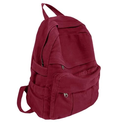 GAMLFL Canvas Backpack for Women Retro Aesthetic Rucksack Basic Backpack for High School/College Students Travel Laptop Bag, Burgundy Red, M, Travel Backpacks