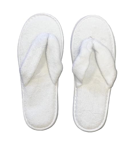 HOT BARGAINS 10 Pairs Flip Flops Spa Slipper with Luxurious Colours Spa Toweling Hotel Slippers Toe Terry Type Spa Slippers (WHITE, UK Footwear Size System, Adult, Women, Numeric, Medium, 9)