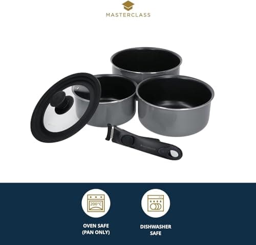 MasterClass Smart Space 3 Piece Non-Stick Induction Saucepan Set, Grey — view 3