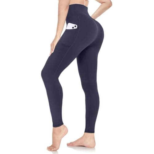 ACTINPUT Leggings for Women UK Soft High Waisted Tummy Control Leggings with Pockets Gym Sports Workout Running Pilates Yoga Pants Ladies Elasticated Trousers for Women My Orders(Navy Blue,S-M)