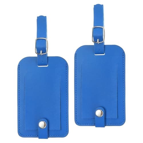 PATIKIL 2 Pack Luggage Bag Tags, PU Leather Suitcase Name Tags with Snap Travel Label Luggage Identifier Privacy Protection Travel Accessories, Blue
