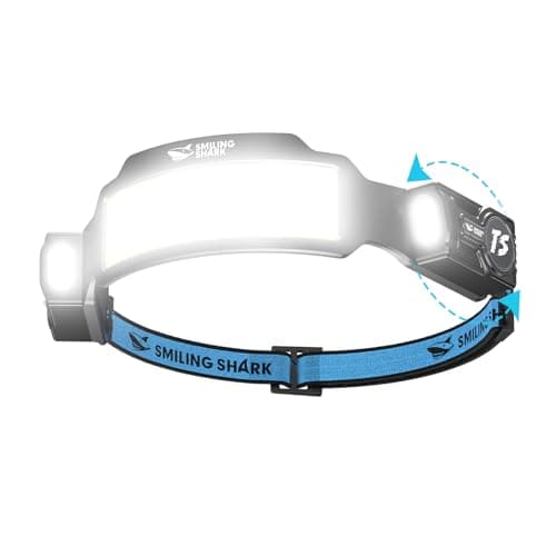 Smiling Shark Headlamps, Super Bright LED Head Lamp Rechargeable Adjustable Spotlight & 6 Floodlight with Motion Sensor 6 Mode 2400mAh HeadTorch for Emergency Camping Hiking Fishing Running