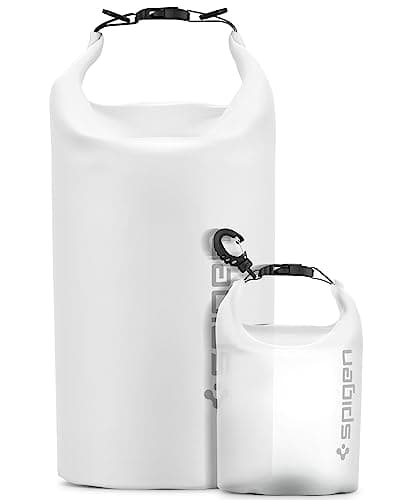 Spigen [20L+2L Set [IPX6] Aqua Shield Waterproof Bag Dry Bag for Hiking Swimming Kayaking, Small Wet Bag, Crossbody Carry, Roll-Top, Robust & Anti-Scratch, Essential Camping, Boating - Snow White