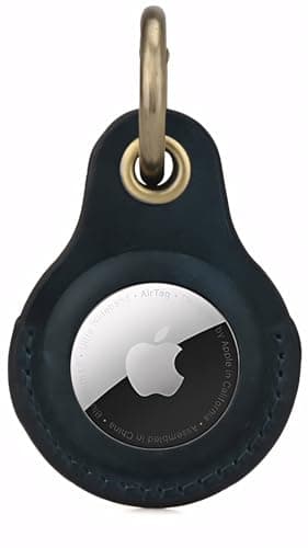 Genine Leather Compatible with Apple AirTag Keyring Holder Leather. Anti Lost Secure Key Ring for Key Pet Collar Luggage Bag Travel. Scratch Resistant Protective Air Tag Case Cover (Blue) — view 6