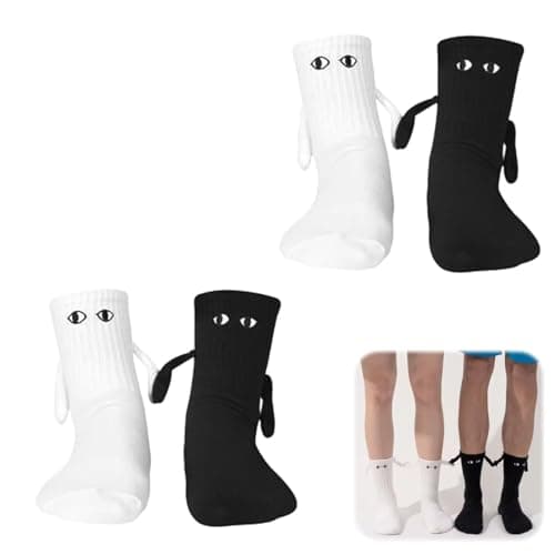 LPMXYW 2 Pairs Magnetic Socks Hand In Friendship Special Gifts for Women Men Holding Hands Hold Funny Magnet Novelty Socks(Black,White), M-XL (202371137UKDZL)