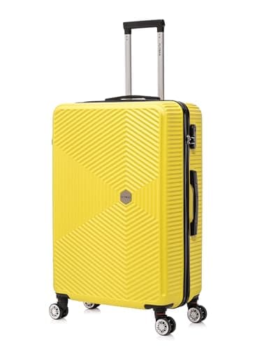 FLYMAX 24" Medium Suitcase Super Lightweight 4 Wheel Spinner Hard Shell ABS Luggage Hold Check in Travel Case Yellow 67L