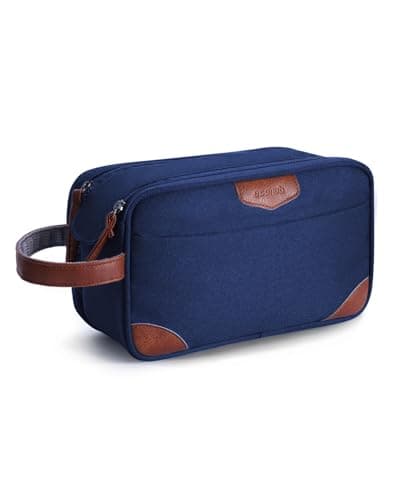 ECOHUB Wash Bag for Men, Water-Resistant Travel Toiletry Bag with Wet Pocket, Recycled Dopp Kit Shaving Bag Fit Full Size Toiletries, Wide-Open Dual Zipper Cosmetic Makeup Organizer Bag, Dark Blue
