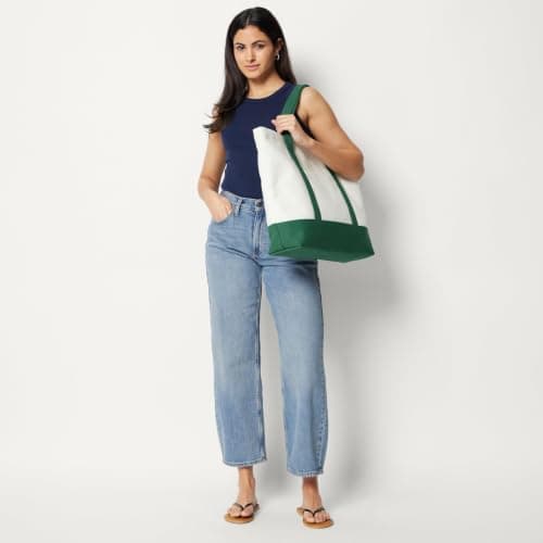 Amazon Essentials Unisex Adults' Large Heavy-Duty Canvas Beach Tote Bag, Natural/Green, One Size — view 4