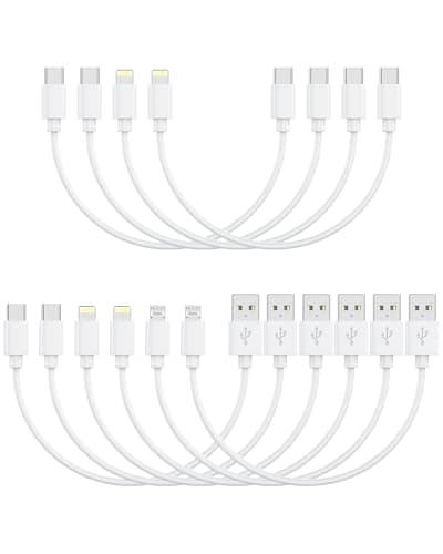 [30CM, 10-Pack] Multi Short USB C/Lightn-ing/Micro Mixed Cables, Multiple Fast Charge & Sync Short USB Cables Bulk for Charging Station for iPhone17&15, iPhone5-14, iPads, Mobiles, Tablets - White