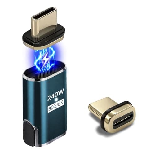 blicadijo USB C Magnetic Adapter - 240 W Type C Magnetic Plug 24 Pin with 80 Gbps 8K Fast Charge & Data Transfer for Laptops Tablets Smartphones - Tin Colour