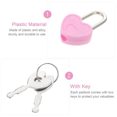 SHERCHPRY Small Alloy and Plastic Travel Locks with Keys 20 Sets of Mini Heart Shaped Padlocks with Safety Features for Suitcases and Bridge Use Gift for Couples — view 3