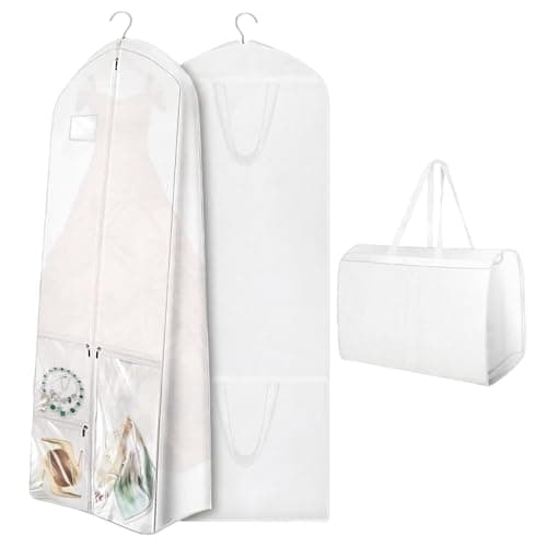 Vesavifaka Garment Bag Long 180 x 60 cm, Moth-Proof Garment Bags – Garment Bag Suit, Wedding Dress Cover with Handle, Foldable Garment Cover with Zippered Pockets, White