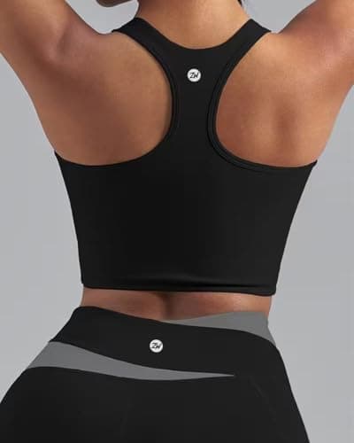 ZiaWorld 5pcs Women Yoga Wear Workout Set with Zipper Long Sleeve Jacket Fitness Yoga Leggings Sports Bra Short Sleeves Top for Running Fitness Seamless Tracksuit (Black, M) — view 5