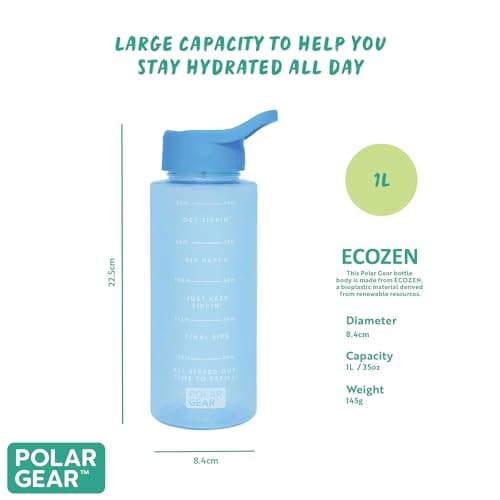 Polar Gear 1L Tracker Bottle with Easy Flip Up Straw & Hydration Tracker Markings - Azure — view 3