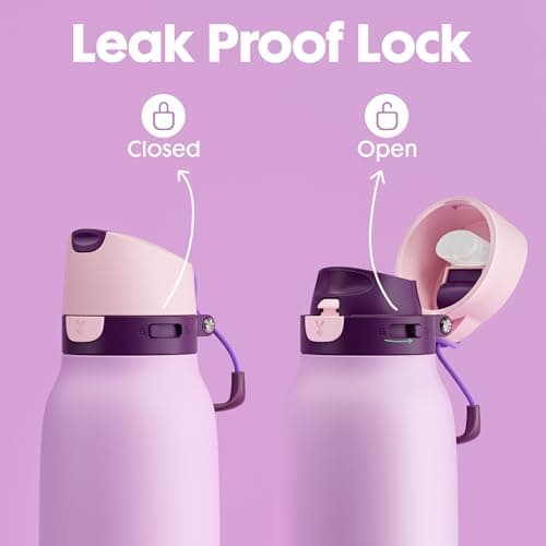 Meoky 710ml Stainless Steel Slim Water Bottle: 2-in-1 Locking Lid, Lavender — view 4