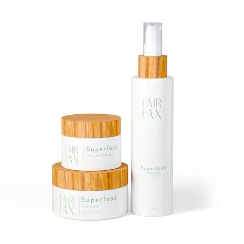 Fairfax Skincare Face Masks Skincare Superfood Facial Care Set with Face Moisturiser, Face Wash, Face Mask Skin Care Kit – Glass Bottle Bamboo Lids Skincare Gift Set for Women