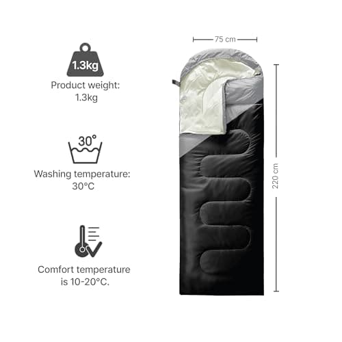 azark Premium Lightweight Sleeping Bag for Adults & Kids, 400 GSM, 4 Season Waterproof Sleeping Bag, Comfortable & Portable, Machine Washable, Camping & Hiking Essential (Black/Grey) — view 4