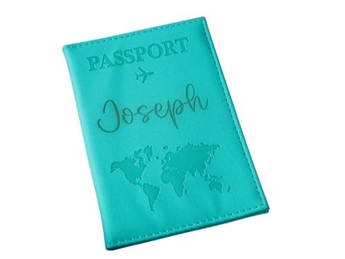 Personalised Turquoise Leatherette Engraved Passport Cover Holder Wallet
