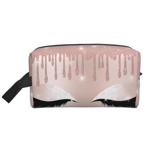 ZhRiYan Travel Cosmetic Bag â€“ Reusable Dopp Kit with Rose Gold Eyelashes Full-Sided Print for Toiletry, Makeup, Accessories, and More, White, One Size, White, One Size