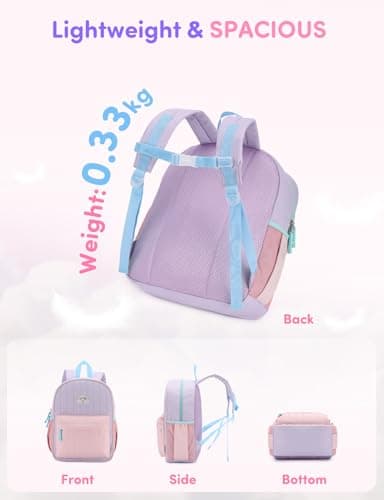 VASCHY Toddler Girls Backpack, Kids' Small Lightweight Quilted School Bag Color-blocked Bookbag for Kindergarten Children Light Purple Pink — view 6