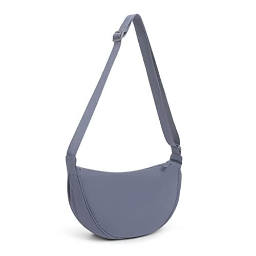 DKIIL NOIYB Crescent Bag for Women Men, Nylon Crescent Bags Hobos Crossbody Bag Portable Crescent Purse with Adjustable Strap Solid Color Chest Bag Shoulder Bag Fanny Packs, A06-lake Blue, 31cm