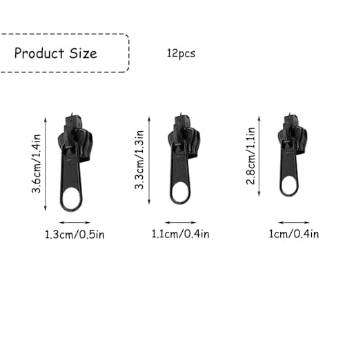 Rumyve 12Pcs Fix Zip Puller,Detachable Plastic Zipper Head,Zipper Pull Repair Kit for Jacket Coat Suitcase Clothes Zip Slider Replacement(Black) — view 2