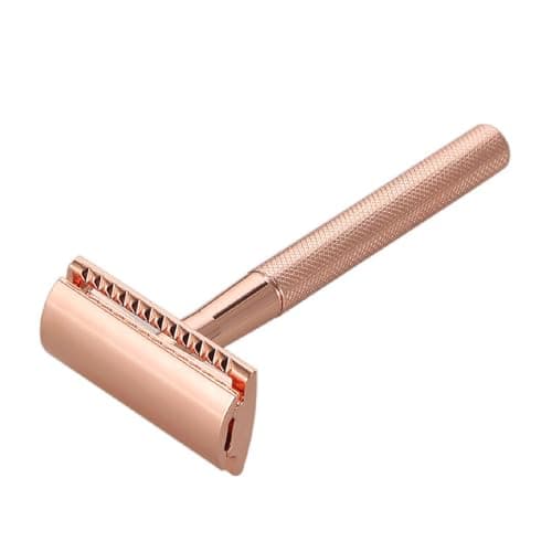 Jiawu Safety, Stainless Steel Rust-Resistant Double Beard, Shaving Tool with Ergonomic Anti-Slip Handle for Home Travel Hotel Use (Rose Gold) — view 2